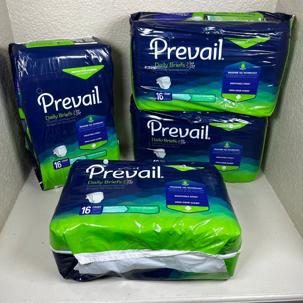 LOT 4 packs x 16pcs Prevail Underwear Adult Diapers Extra Absorb, size Small